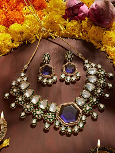Gold-Plated-Artificial-Stones-Studded-Meenakari-Jewellery-Set